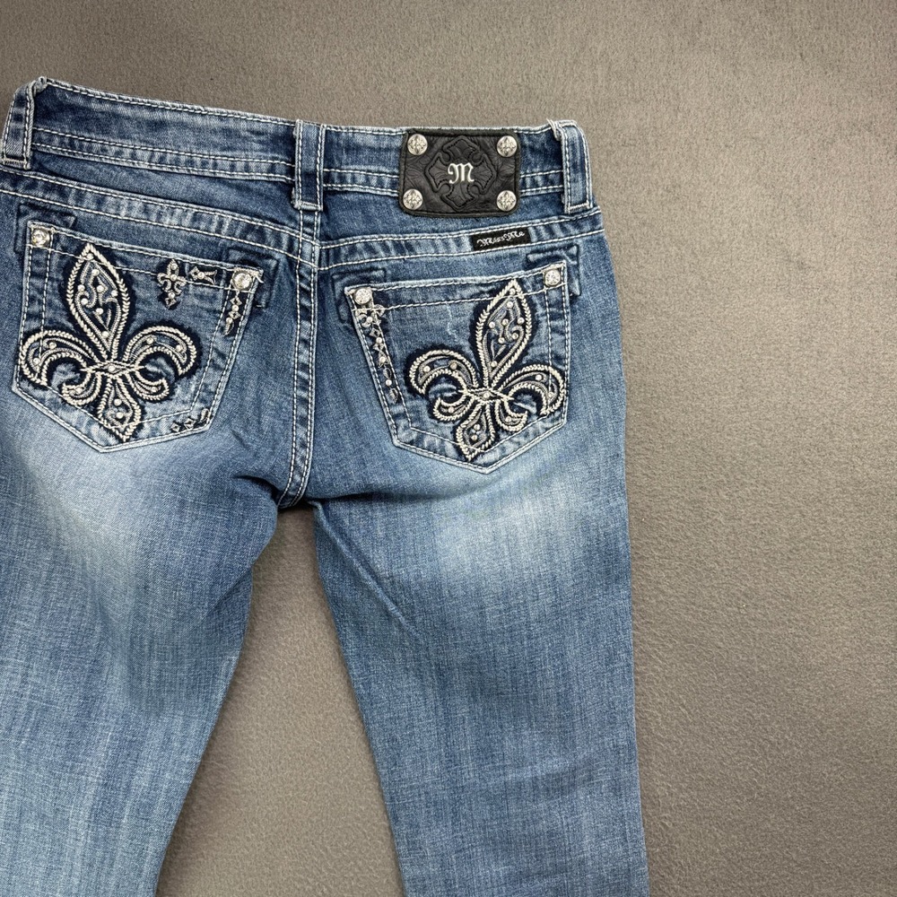 Miss Me Bootcut Jeans Women Size 27 Blue JP5647B Fleur De Lis Embellished Y2K - Picture 6 of 12